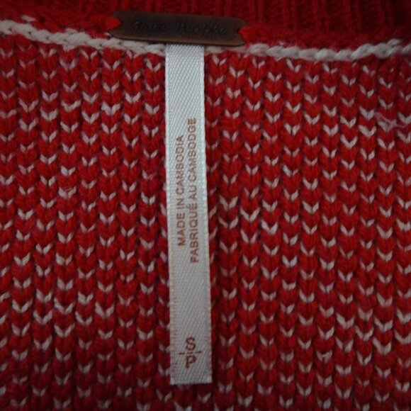 Free People Cropped Sweater Women's Size S Red Easy Street Patterned Boxy - Picture 6 of 9